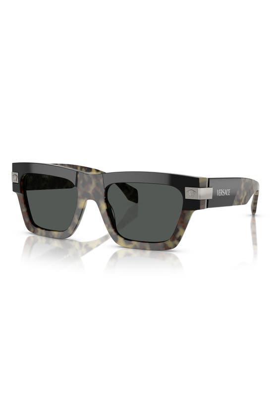 VERSACE 55mm Plaque Rectangular Sunglasses In Havana Product Image