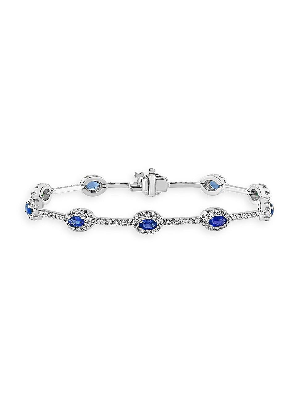 Womens 14K White Gold, Sapphire & 1.39 TCW Diamond Station Bracelet Product Image