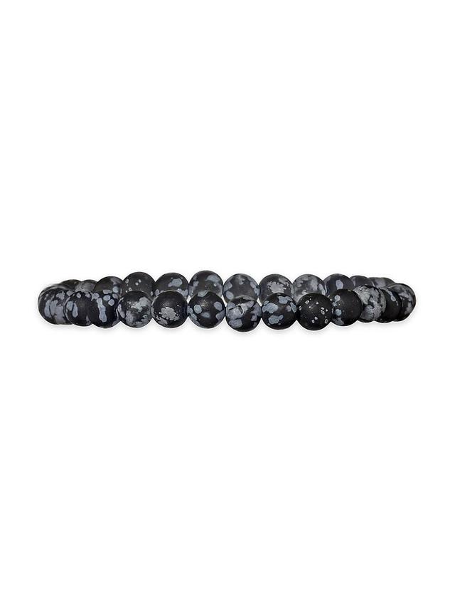 Mens Matte Snowflake Obsidian Elastic Bracelet Product Image