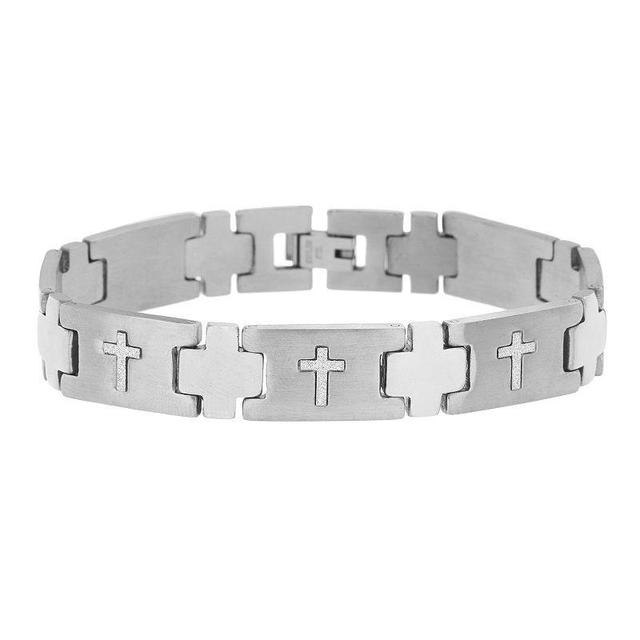 1913 Stainless Steel Cross Link Bracelet, Mens White Product Image