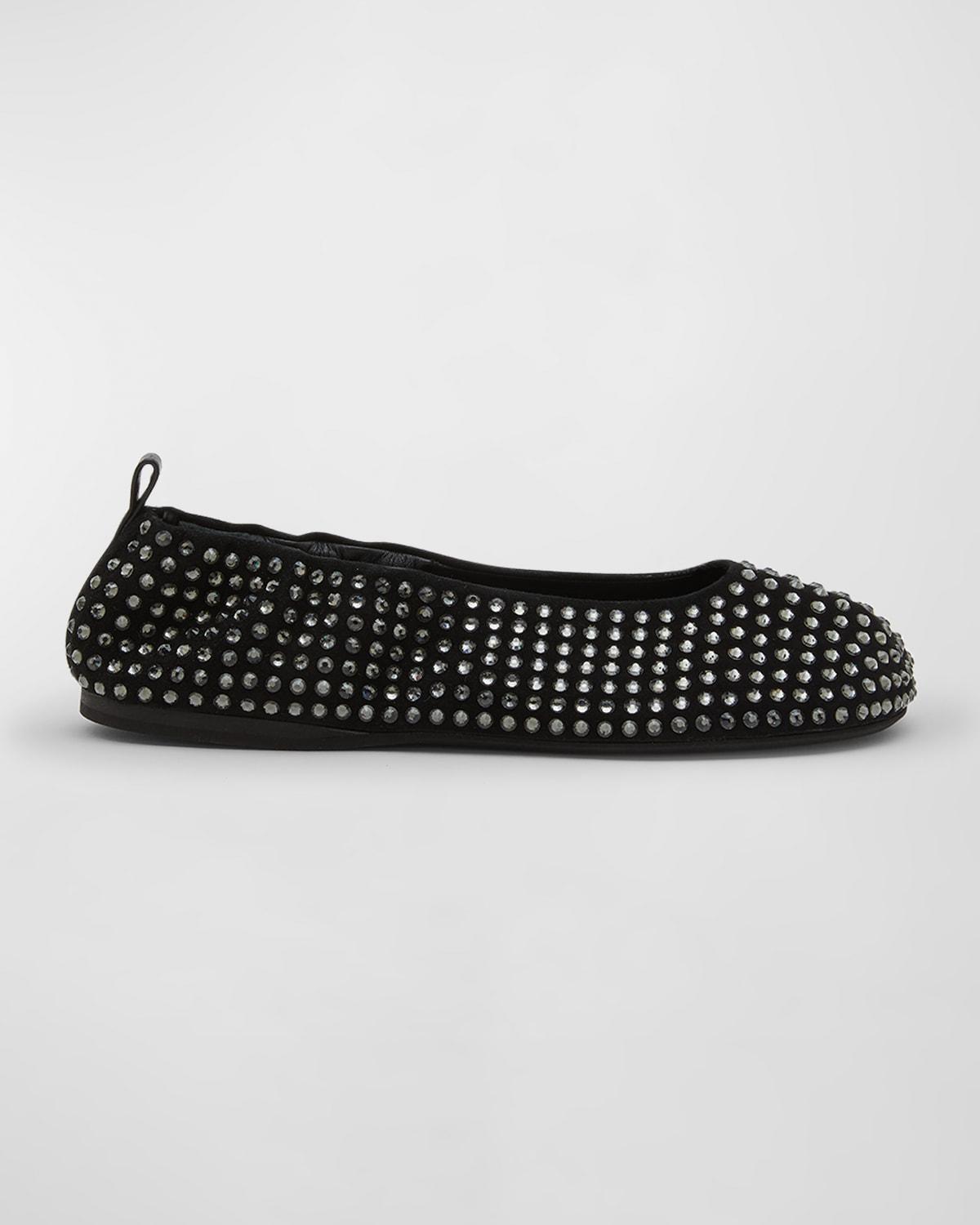 Womens Leather & Crystal Ballet Flats Product Image