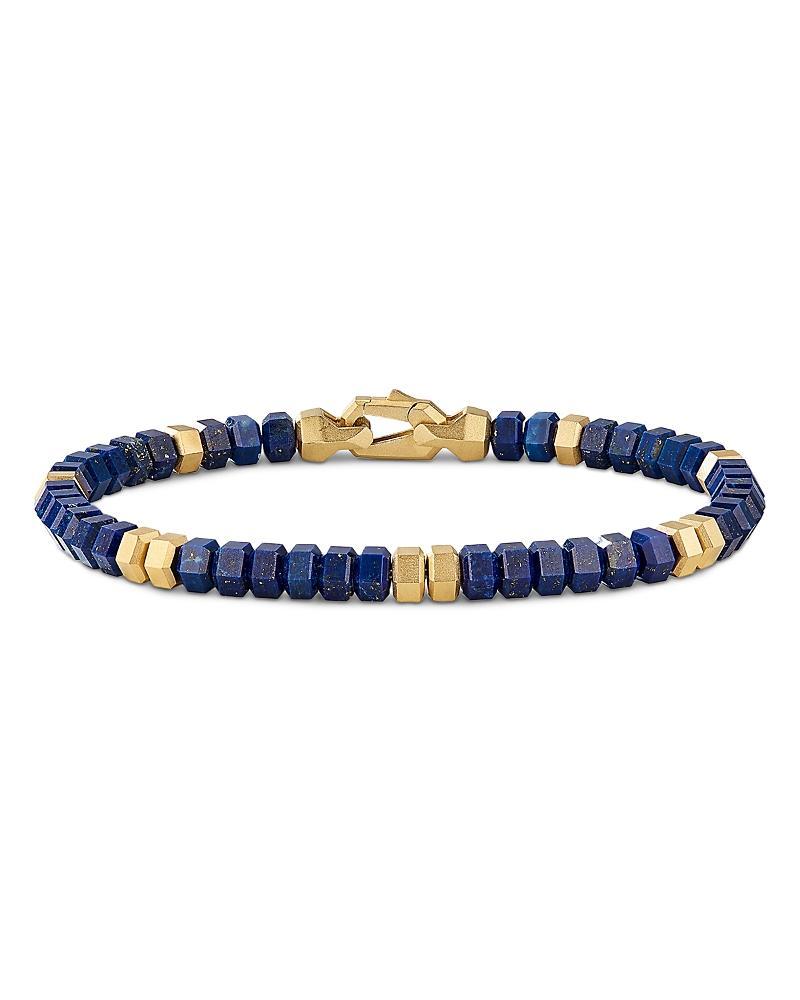 Mens 18K Yellow Gold and Lapis Lazuli Bead Bracelet Product Image