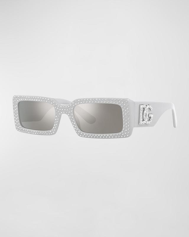 Mirrored Embellished DG Acetate Rectangle Sunglasses Product Image