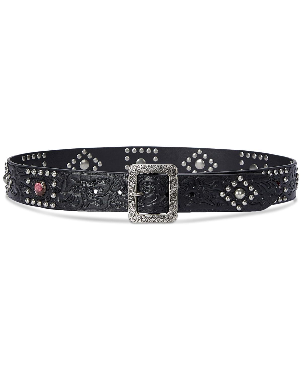 Lauren Ralph Lauren Womens Embellished Tooled Leather Wide Belt Product Image