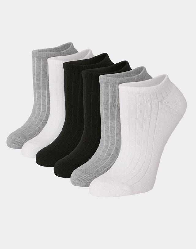 Hanes Pure Comfort Womens No Show Socks, 6-Pairs Black/White/Grey 5-9 Product Image