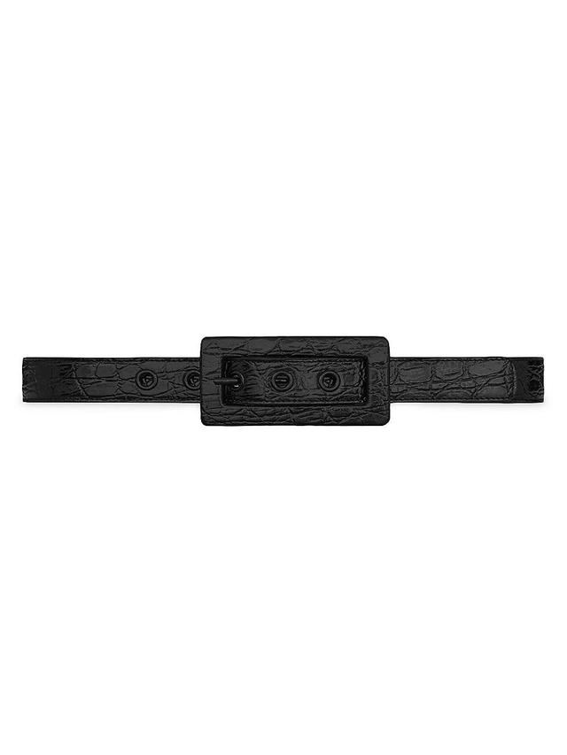 Womens Rectangular Buckle Belt in Crocodile-Embossed Leather Product Image