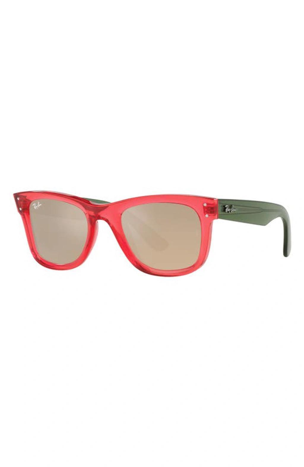 RAY BAN Reverse Wayfarer 53mm Square Sunglasses In Transparent Red Product Image