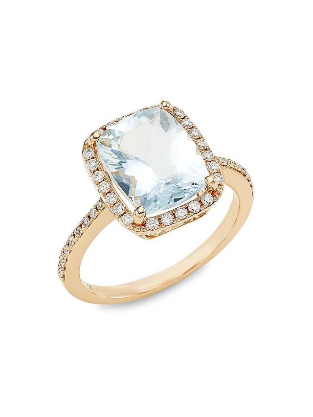 Womens 14K Yellow Gold, Aquamarine & 0.30 TCW Diamond Ring Product Image