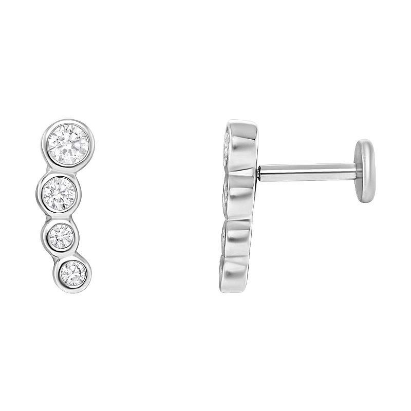 PRIMROSE Sterling Silver & Stainless Steel Graduated Cubic Zirconia Crawler Stud Earrings, Womens, Sterling Silver White Product Image