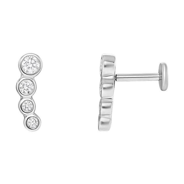 PRIMROSE Sterling Silver & Stainless Steel Graduated Cubic Zirconia Crawler Stud Earrings, Womens, White Product Image