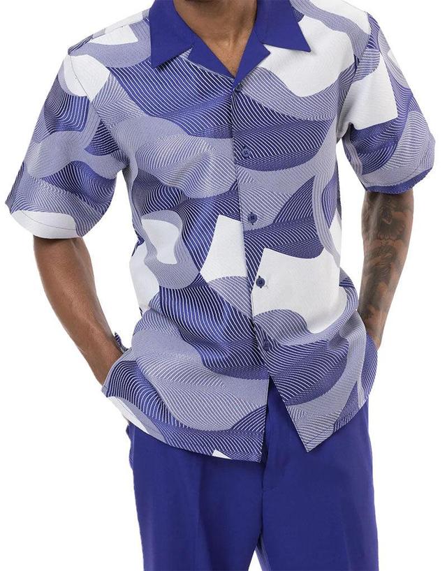 (L, XL) Purple Abstract Design Walking Suit 2 Piece Short Sleeve Set Product Image