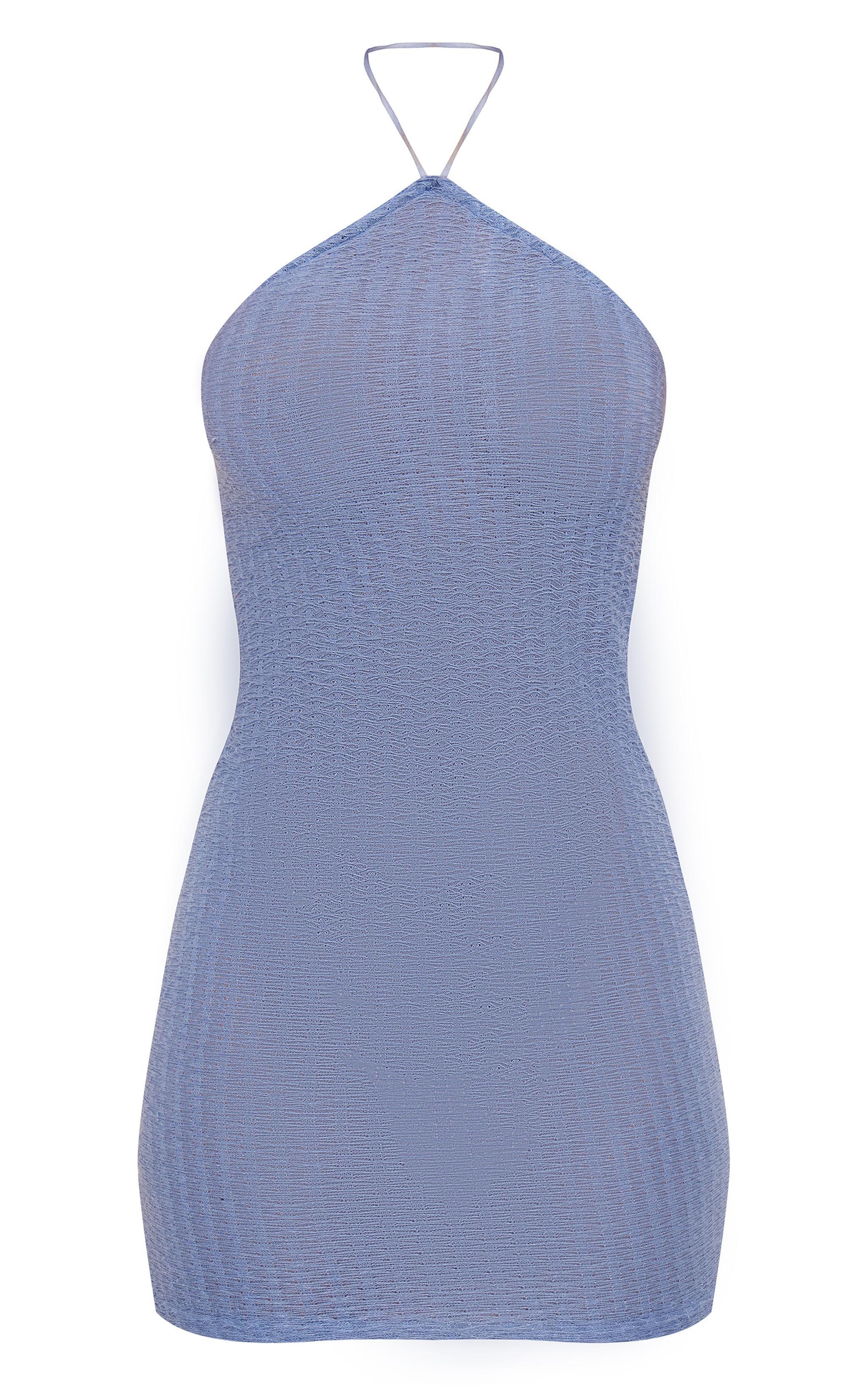 Blue Eyelash Textured Halterneck Bodycon Dress Product Image