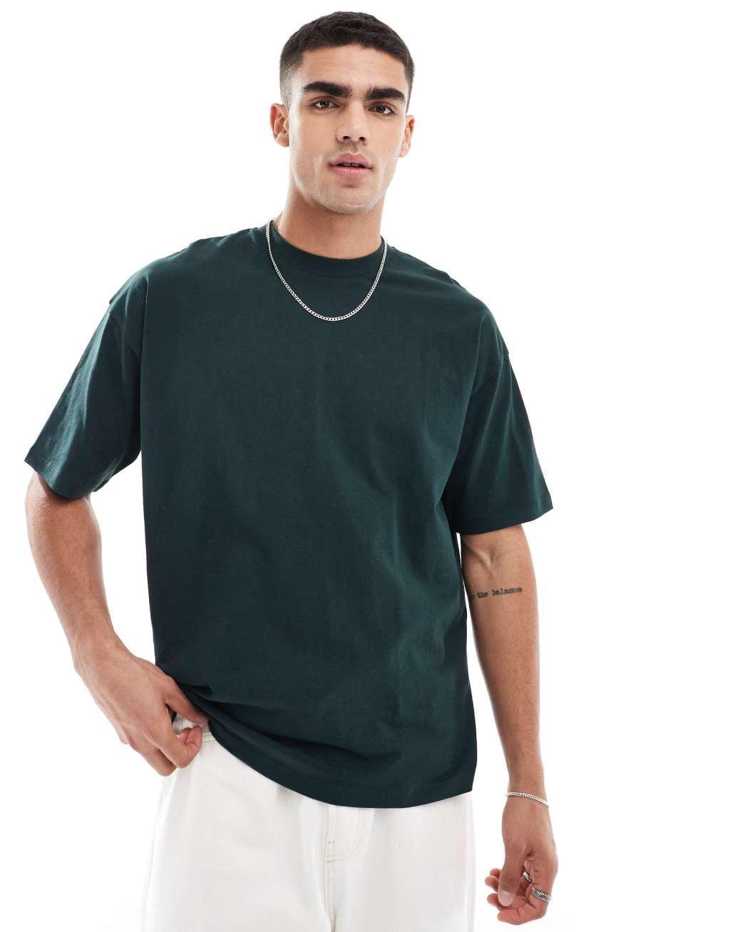 ASOS DESIGN oversized t-shirt with city back print in dark green Product Image