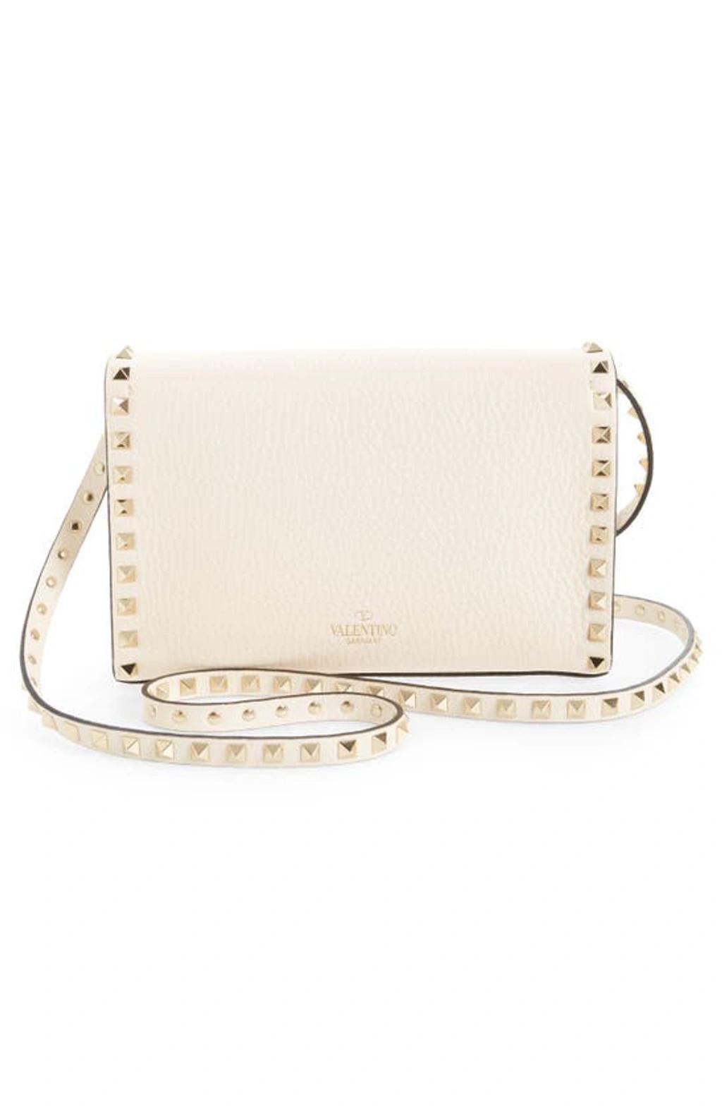 VALENTINO GARAVANI Small Rockstud Leather Shoulder Bag In White Product Image