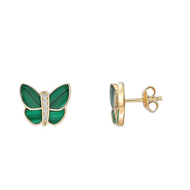 Gemminded 14k Gold Over Silver Cubic Zirconia & Malachite Butterfly Earrings, Womens, Gold Tone Product Image