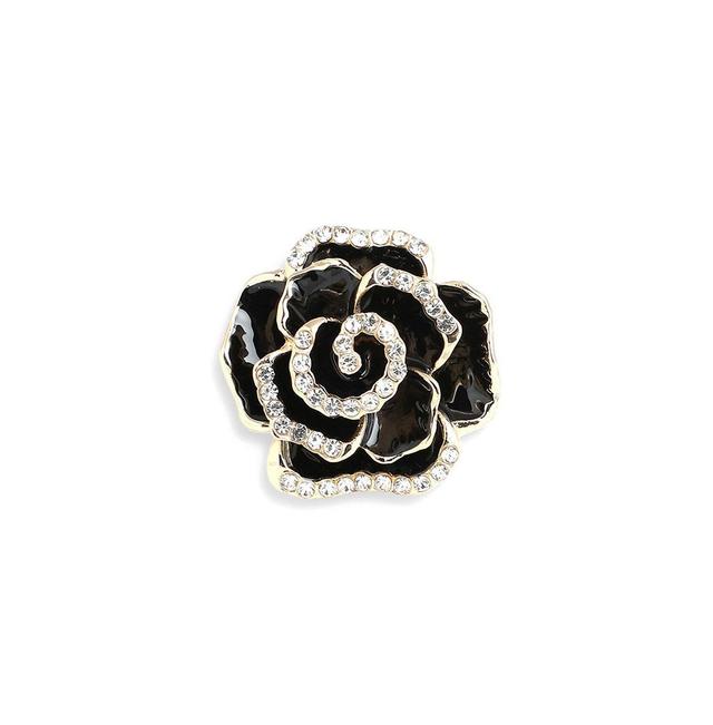 Sohi Womens Black Embellished Rose Cocktail Ring Product Image