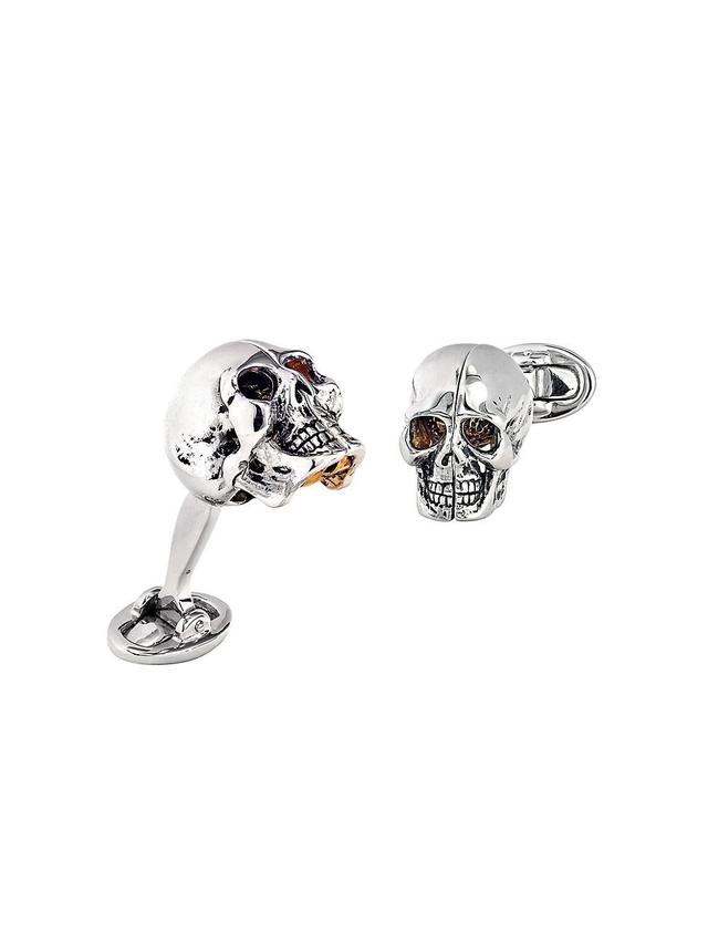 Mens 18K Gold Vermeil & Sterling Silver Skull With Brain Cufflinks Product Image