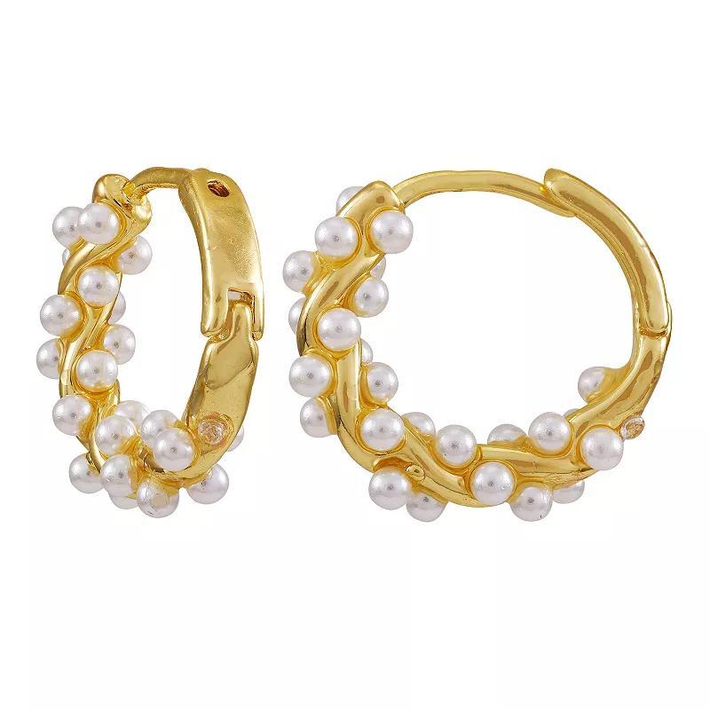 Berry Jewelry Gold Tone Simulated Pearl Twisted Hoop Earrings, Womens Product Image