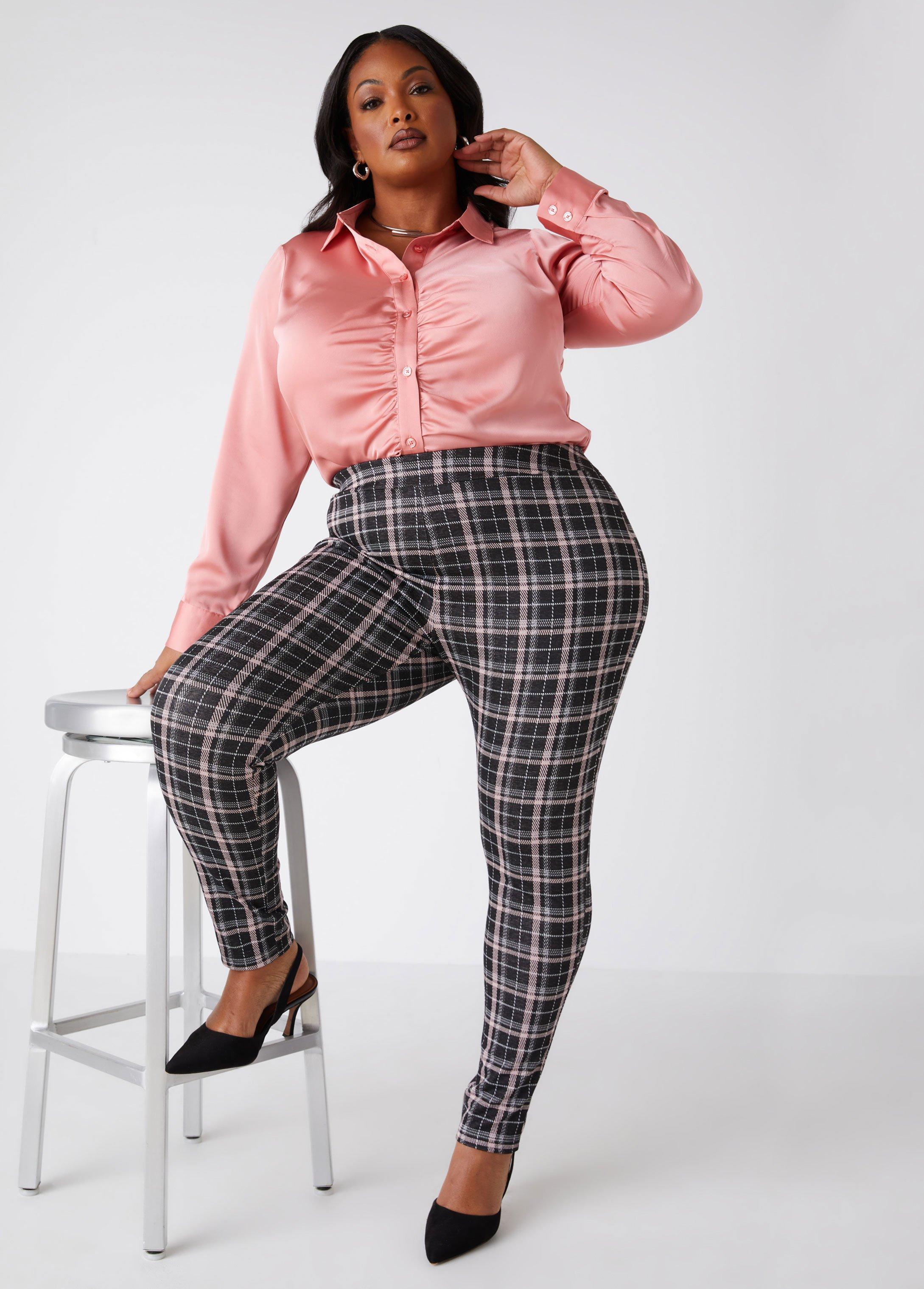 Plus Size High Rise Plaid Knit Leggings, - Ashley Stewart Product Image