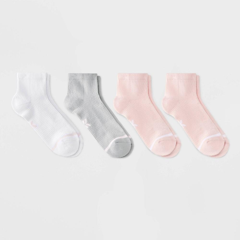 Womens Cushioned Textured Performance 4pk Athletic Ankle Socks - All In Motion White/Pink 4-10 Product Image