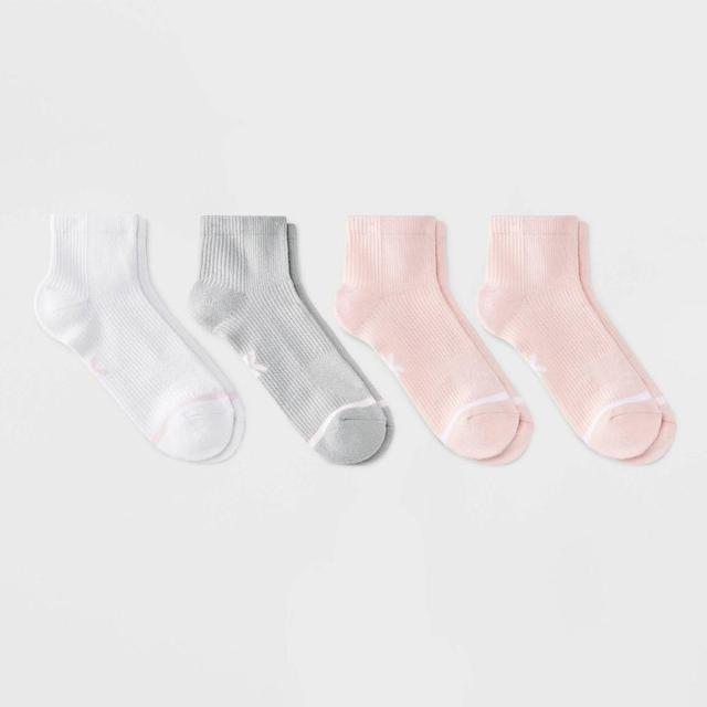 Womens Cushioned Textured Performance 4pk Athletic Ankle Socks - All In Motion White/Pink 4-10 Product Image