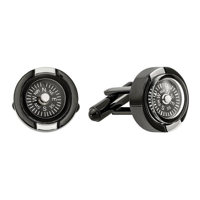 Mens Black Steel Functional Compass Cufflinks Product Image