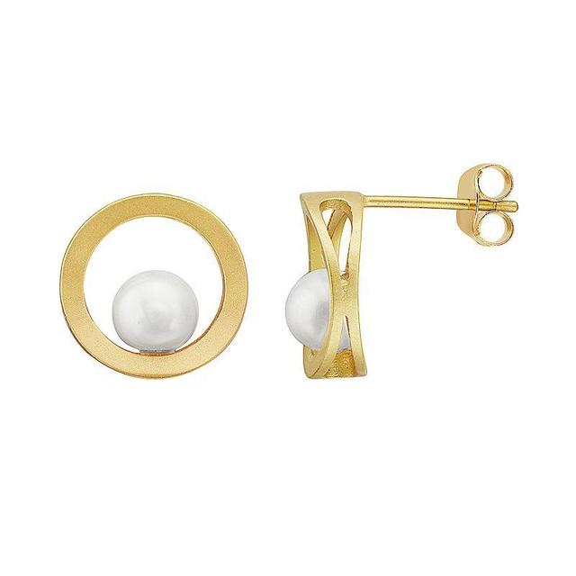 14k Gold Over Sterling Silver Freshwater Cultured Pearl Round Stud Earrings, Womens, Gold Tone Product Image