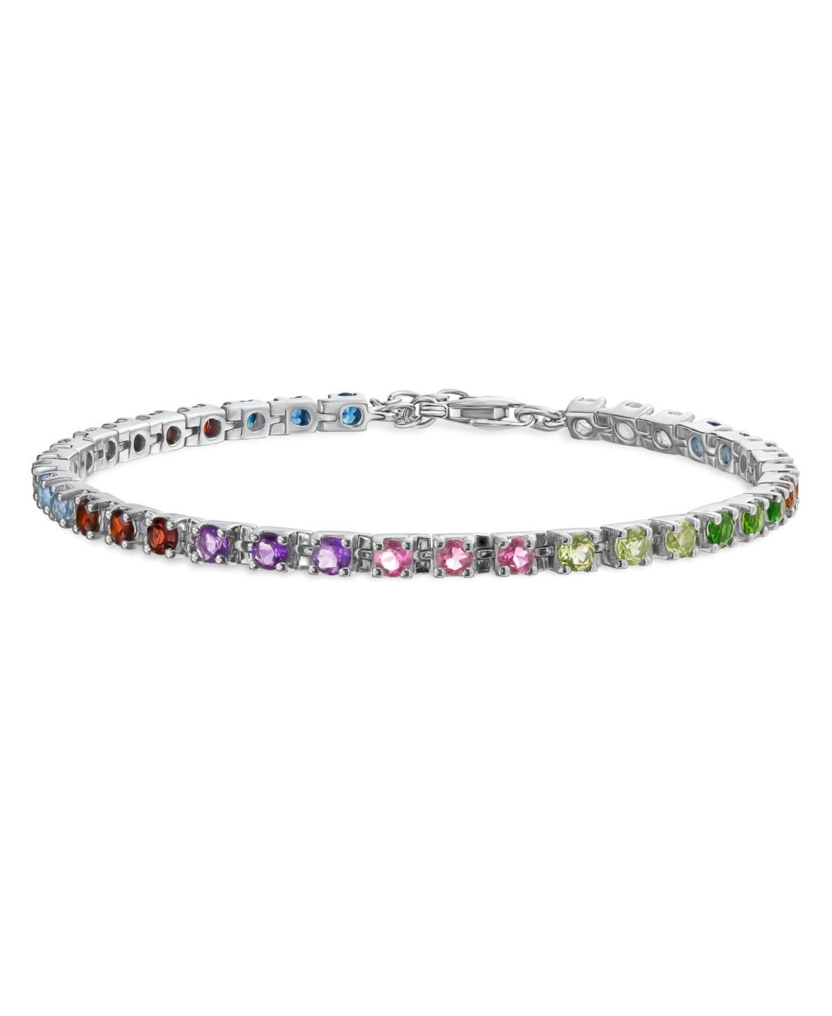 Bling Jewelry Romantic Natural Multicolor Citrine, Peridot, Garnet, Aquamarine, & Amethyst Heart Shape Tennis Bracelet For Women .925 Sterling Silver product image