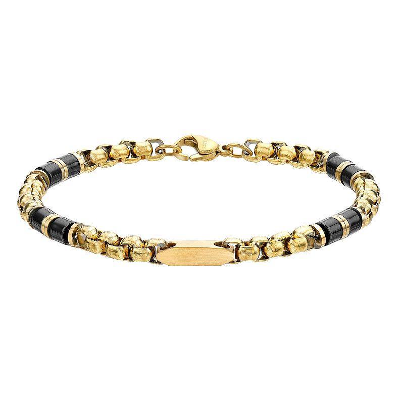 LYNX Stainless Steel & Ceramic Gold Tone Ion-Plated Mens Chain Bracelet Two Tone Product Image