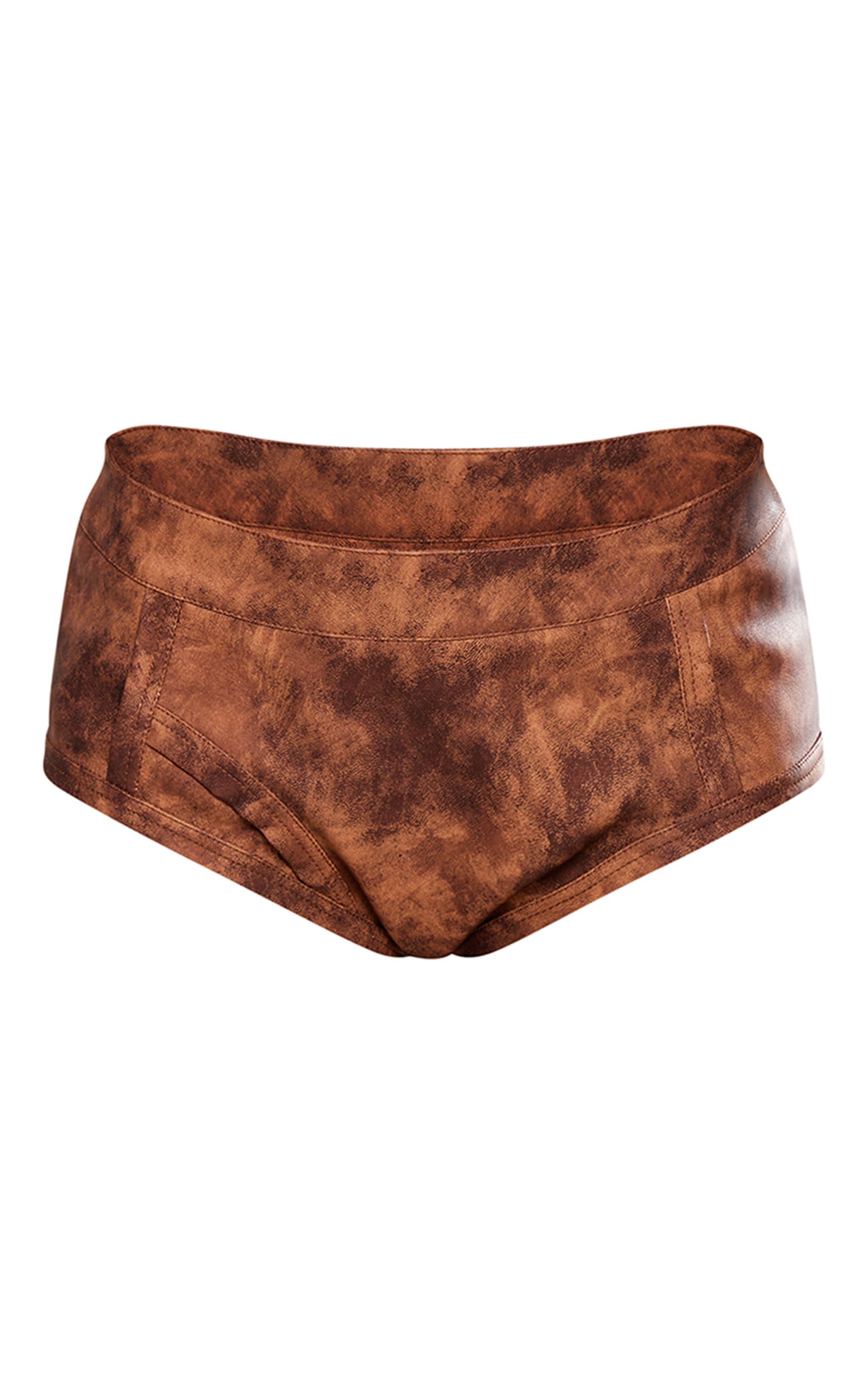 Brown Washed Faux Leather Micro Hot Pants Product Image