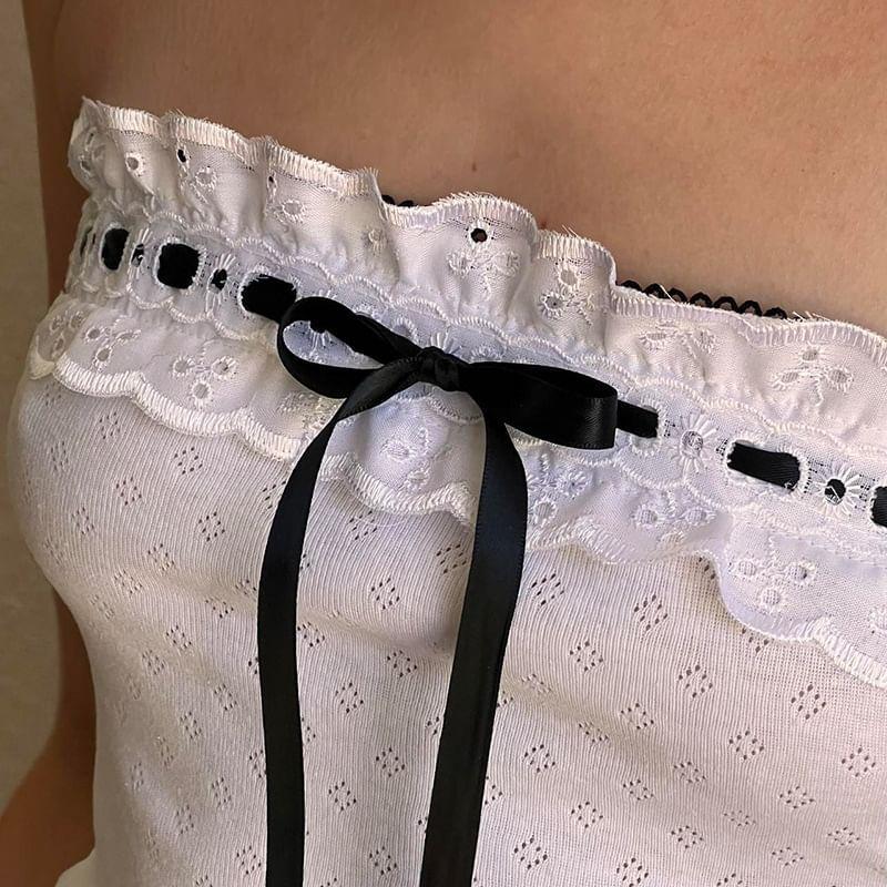 Ribbon Front Lace Crop Tube Top Product Image