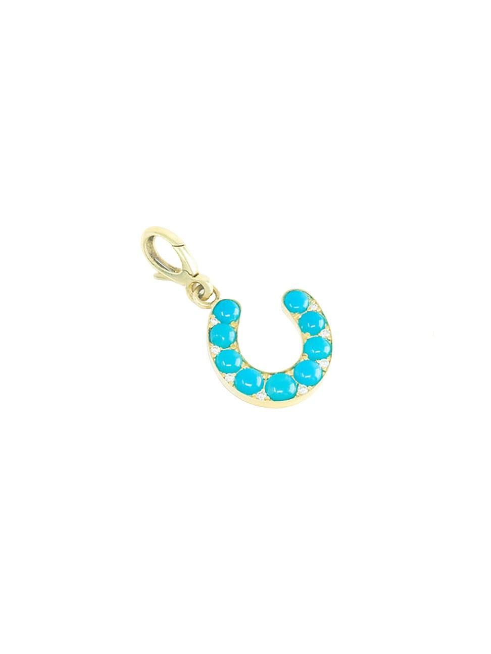 Womens 18K Yellow Gold, Turquoise & 0.14 TCW Diamond Mini Horseshoe Charm Product Image