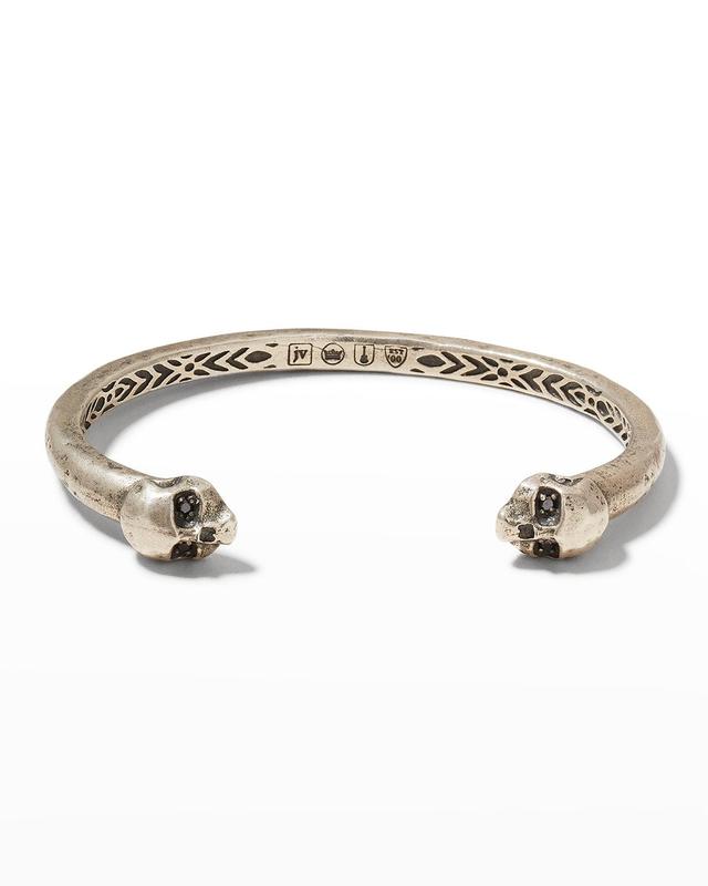 Mens Skull Distressed Cuff Bracelet w/ Black Diamonds Product Image