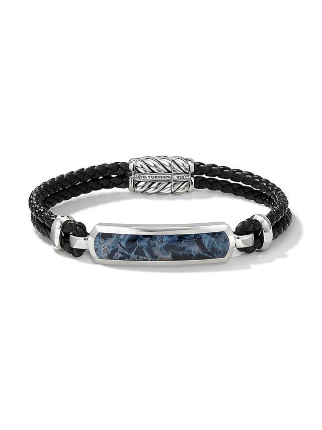 Mens Exotic Stone Bar Station Black Leather Bracelet Product Image