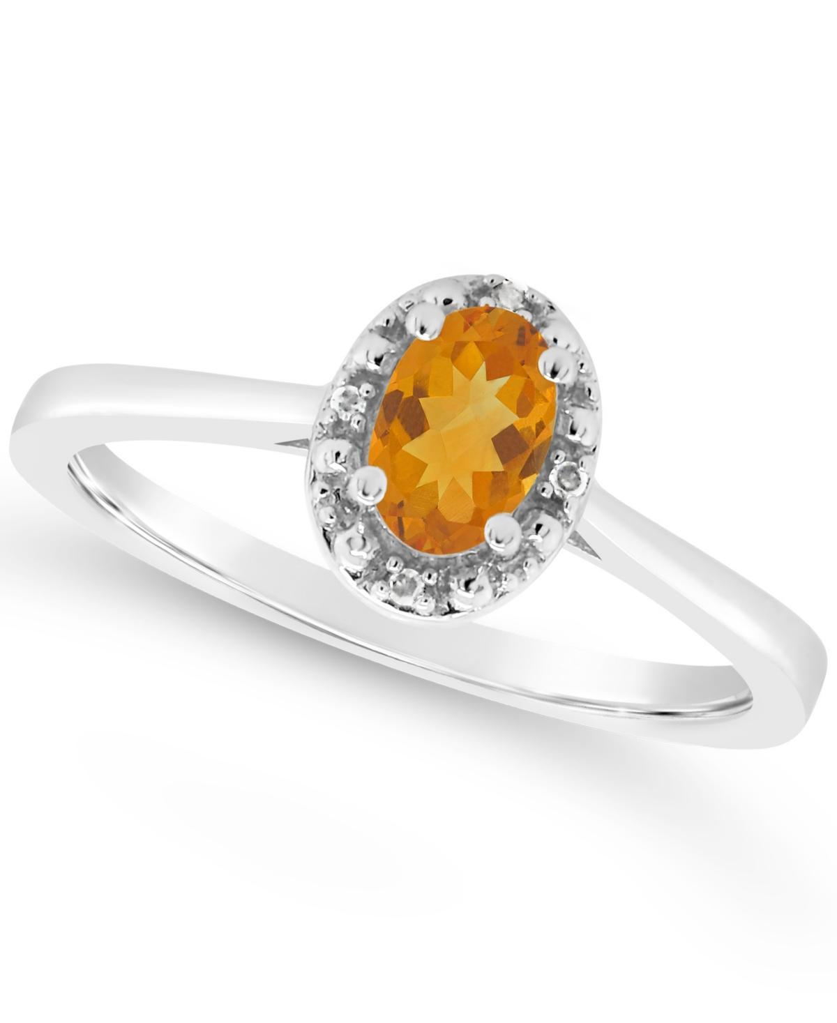 Celebration Gems Sterling Silver Oval Genuine Citrine Diamond Accent Frame Ring, Womens Orange Product Image