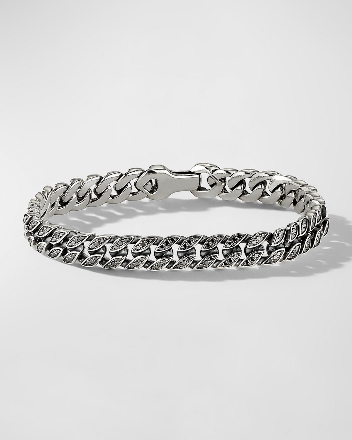 Men's Curb Chain Bracelet in Silver with Diamonds, 8mm, 6.5"L Product Image