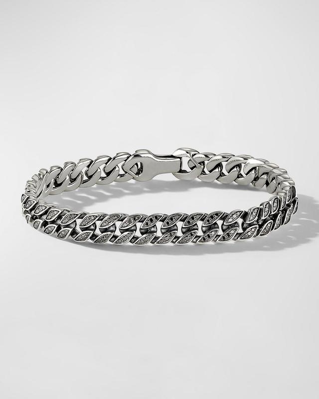 Mens Curb Chain Bracelet in Silver with Diamonds, 8mm, 6.5L Product Image