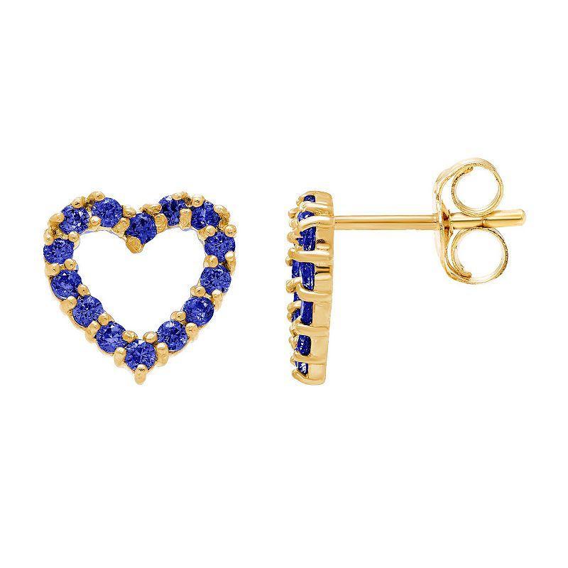 Theia Sky 14k Gold Cubic Zirconia Open Heart Stud Earrings, Womens, 14k Gold Blue Product Image