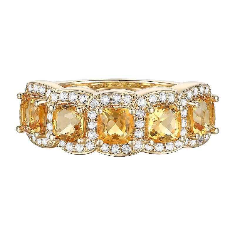 14k Gold Over Silver Citrine & Lab-Created White Sapphire Ring, Womens Yellow Product Image