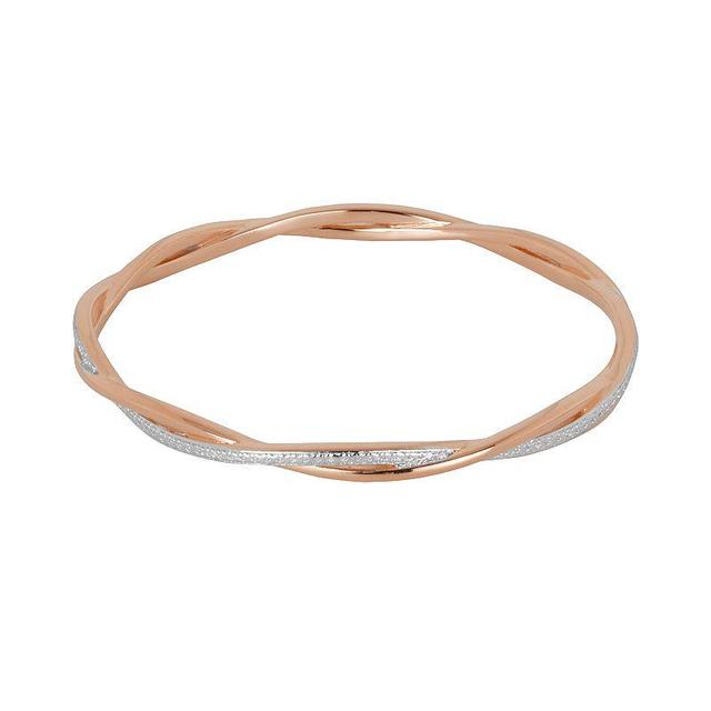 18k Rose Gold Over Bronze and Rhodium-Plated Bronze Diamond Accent Twist Bangle Bracelet, Womens White Product Image