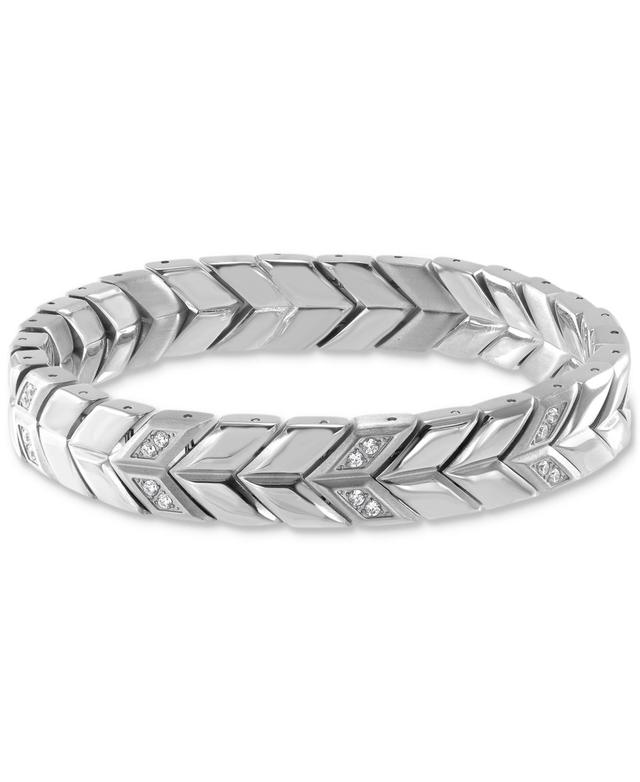 Blackjack Mens Cubic Zirconia Chevron Link Bracelet in Stainless Steel Product Image