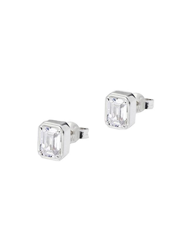 Mens Sterling Silver & Cubic Zirconia Emerald-Cut Stud Earrings Product Image