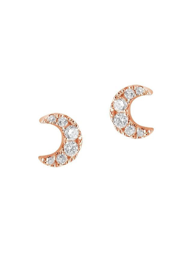 Womens Magic Touch 18K Rose Gold & Diamond Moon Stud Earrings Product Image