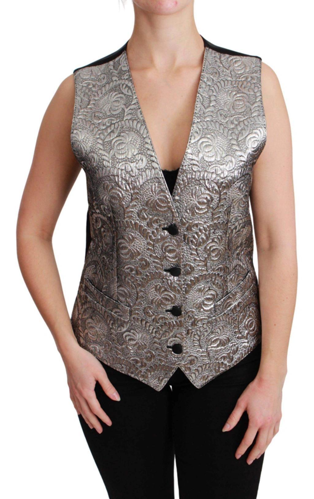 Silver Brocade Sleeveless Metallic Top Product Image