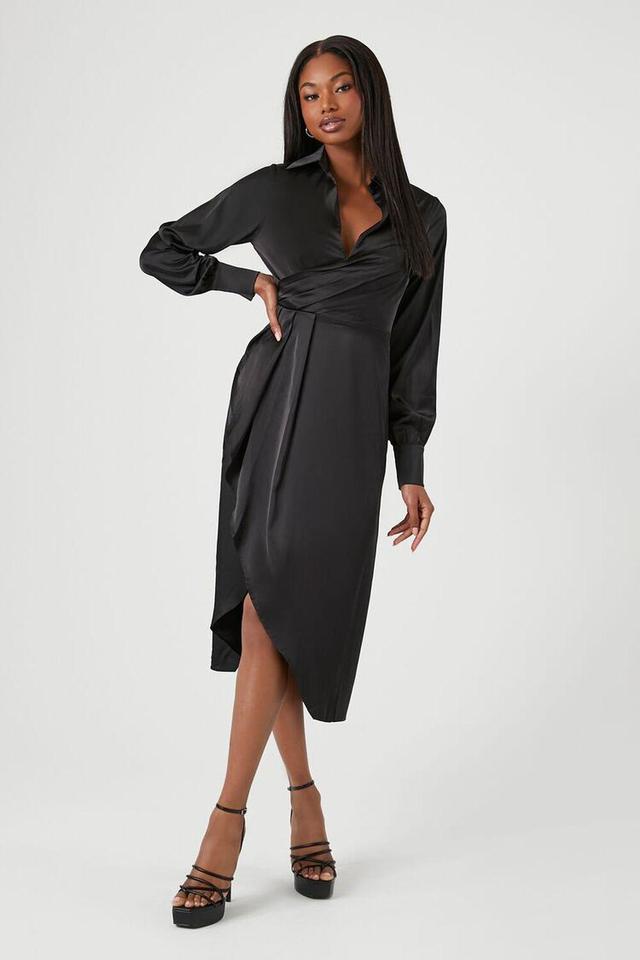 Satin Wrap Ruffle Midi Dress | Forever 21 Product Image