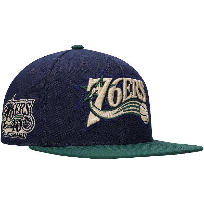 Mens Mitchell & Ness Navy/Green Philadelphia 76ers Hardwood Classics Grassland Fitted Hat 76r Blue Product Image