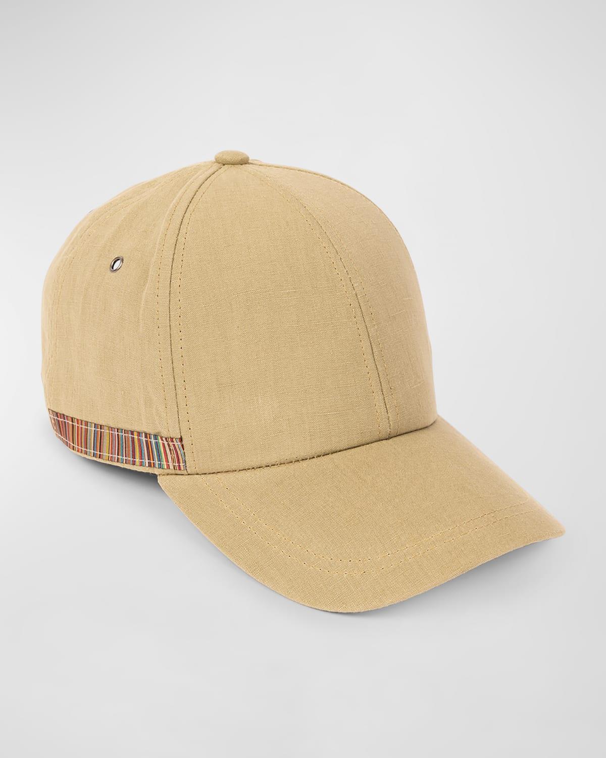 Mens Linen Baseball Cap with Stripe Trim Product Image