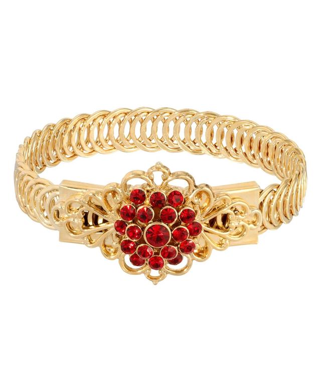 1928 Gold Tone Siam Flower Overlay Belt Bracelet, Womens, Red Product Image