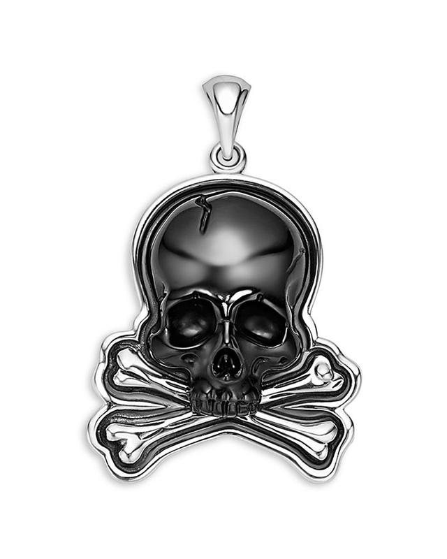 Lagos Mens Sterling Silver Anthem Black Agate Skull & Crossbone Pendant - Exclusive Product Image