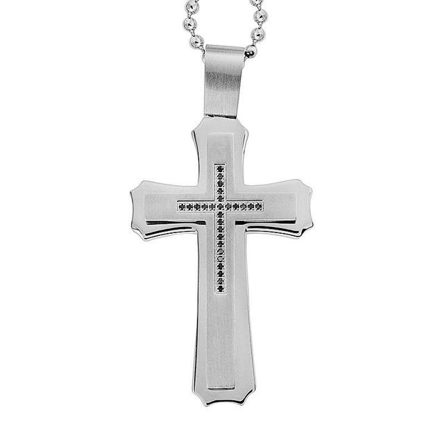 Stainless Steel 1/8-ct. T.W. Black Diamond Cross Pendant - Men, Mens Multicolor Product Image